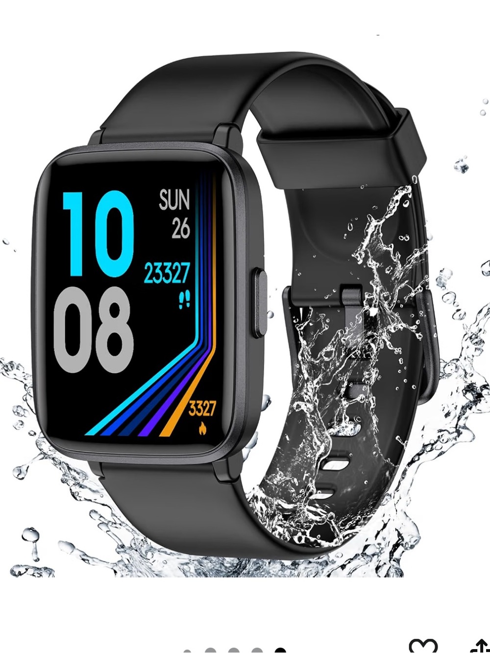 Black Smart Fitness Watch with Silicone Band